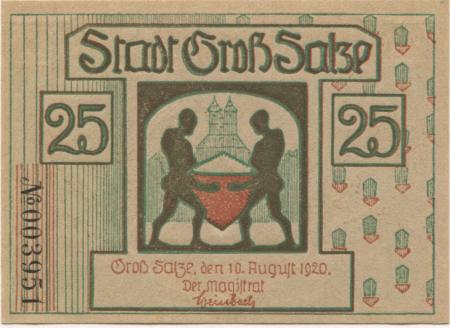 Groß Salze (heute: Schönebeck) - Stadt - 10.8.1920 - 25 Pfennig 