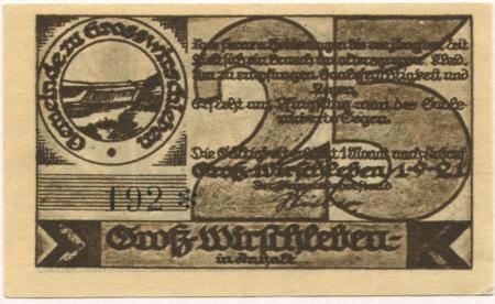 Groß-Wirschleben (heute: Plötzkau) - Gemeinde - 1.9.1921 - 25 Pfennig 