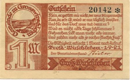 Groß-Wirschleben (heute: Plötzkau) - Gemeinde - 1.9.1921 - 1 Mark 