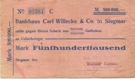 Grüna (heute: Chemnitz) - Nacken, Walter, Kratoswerke - 11.8.1923 - 500000 Mark 
