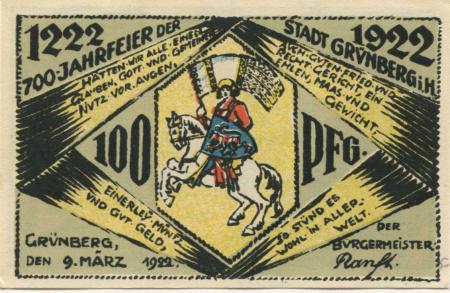 Grünberg - Stadt - 9.3.1922 - 100 Pfennig 