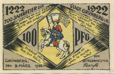 Grünberg - Stadt - 9.3.1922 - 100 Pfennig 