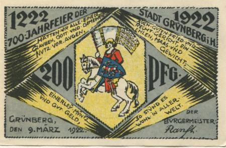 Grünberg - Stadt - 9.3.1922 - 200 Pfennig 