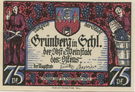Grünberg (heute: PL-Zielona Gora) - Stadt - - 31.12.1921 - 75 Pfennig 