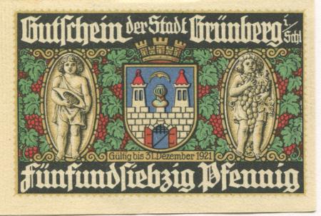Grünberg (heute: PL-Zielona Gora) - Stadt - - 31.12.1921 - 75 Pfennig 