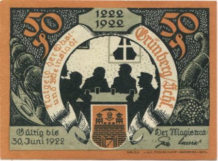 Grünberg (heute: PL-Zielona Gora) - Stadt - 1922 - 30.6.1922 - 50 Pfennig 