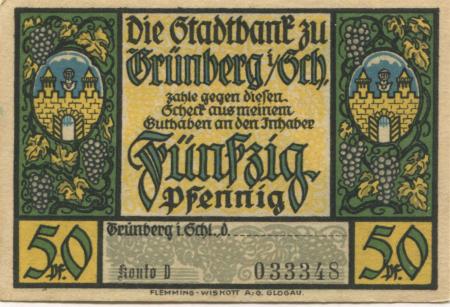 Grünberg (heute: PL-Zielona Gora) - Stadtbank - -- - 50 Pfennig 