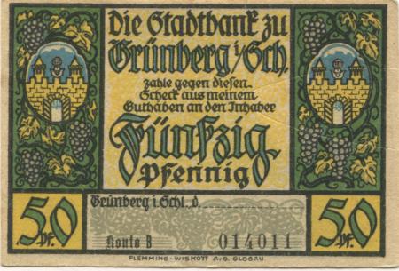 Grünberg (heute: PL-Zielona Gora) - Stadtbank - -- - 50 Pfennig 