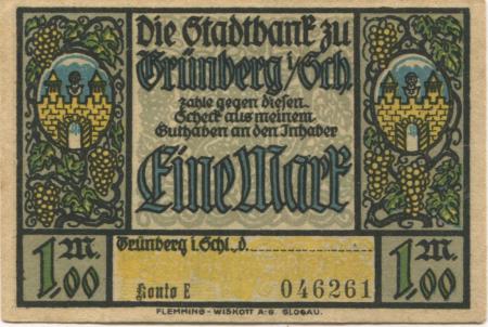 Grünberg (heute: PL-Zielona Gora) - Stadtbank - -- - 1 Mark 
