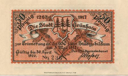 Grünhain (heute: Grünhain-Beierfeld) - Stadt - 3.5.1917 - 30.4.1922 - 50 Pfennig 