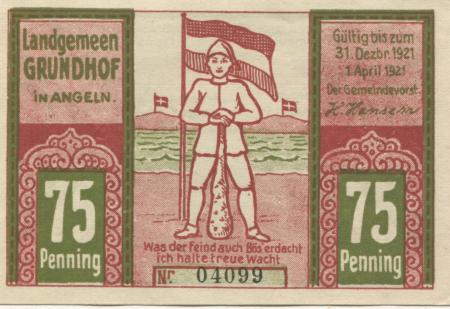 Grundhof - Gemeinde - 1.4.1921 - 31.12.1921 - 75 Pfennig 