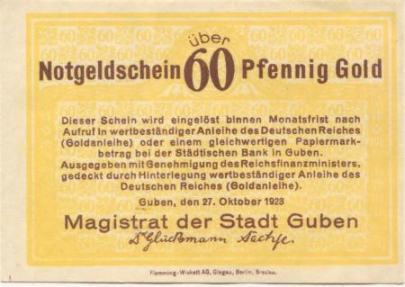 Guben - Stadt - 27.10.1923 - 60 Gold-Pfennig 