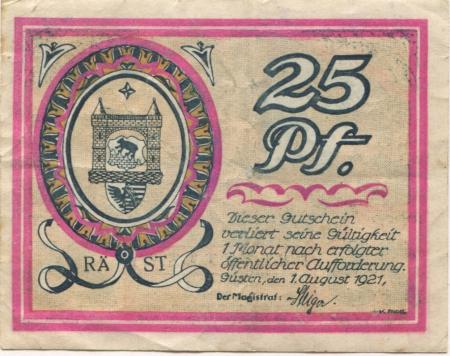 Güsten - Stadt - 1.8.1921 - 25 Pfennig 