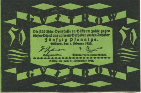 Güstrow - Stadt - 1.2.1922 - 50 Pfennig 