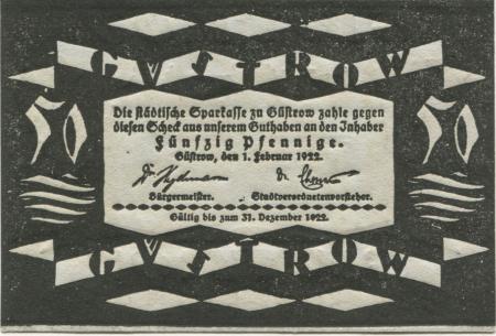 Güstrow - Stadt - 1.2.1922 - 50 Pfennig 