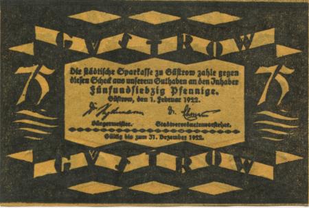 Güstrow - Stadt - 1.2.1922 - 75 Pfennig 