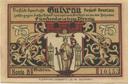 Guhrau (heute: PL-Gora) - Städtische Sparkasse - 1922 - 75 Pfennig 