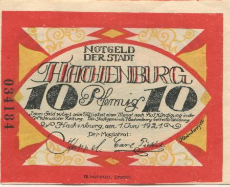 Hachenburg - Stadt - 1.6.1921 - 10 Pfennig 