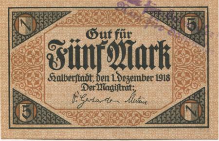 Halberstadt - Stadt - 1.12.1918 - 5 Mark 