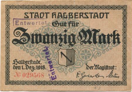 Halberstadt - Stadt - 1.12.1918 - 20 Mark 