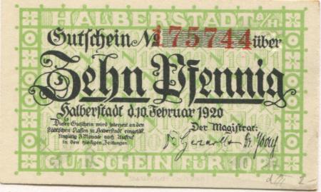 Halberstadt - Stadt - 1.2.1920 - 10 Pfennig 