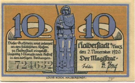 Halberstadt - Stadt - 2.11.1920 - 10 Pfennig 