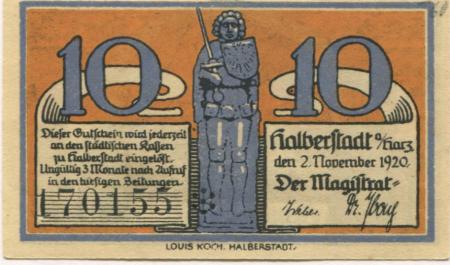 Halberstadt - Stadt - 2.11.1920 - 10 Pfennig 