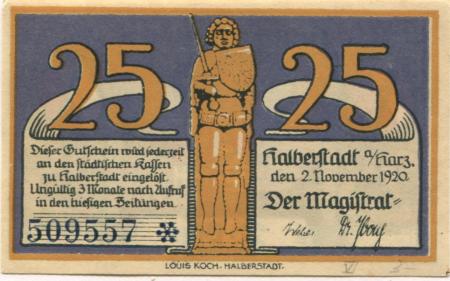 Halberstadt - Stadt - 2.11.1920 - 25 Pfennig 