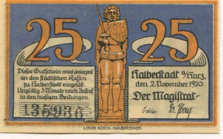 Halberstadt - Stadt - 2.11.1920 - 25 Pfennig 