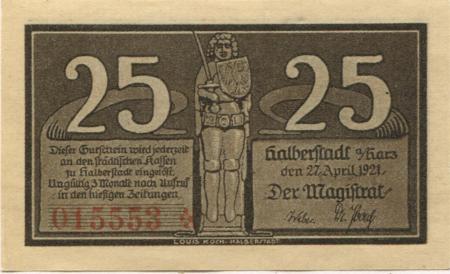 Halberstadt - Stadt - 27.4.1921 - 25 Pfennig 