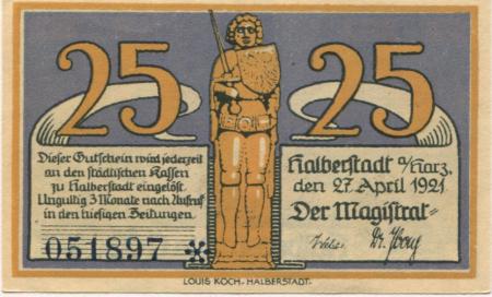 Halberstadt - Stadt - 27.4.1921 - 25 Pfennig 