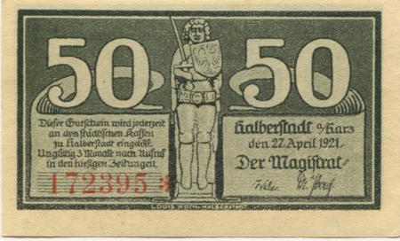 Halberstadt - Stadt - 27.4.1921 - 50 Pfennig 