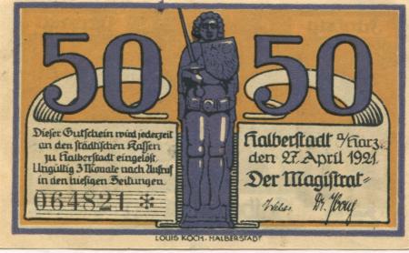 Halberstadt - Stadt - 27.4.1921 - 50 Pfennig 