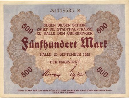 Halle - Stadt - 25.9.1922 - 500 Mark 