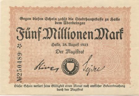 Halle - Stadt - 28.8.1923 - 5 Millionen Mark 