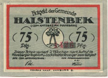 Halstenbek - Gemeinde - -- - 75 Pfennig 