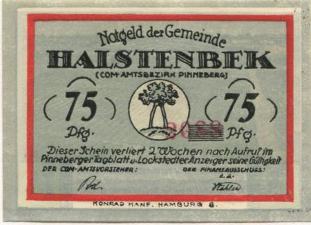 Halstenbek - Gemeinde - -- - 75 Pfennig 