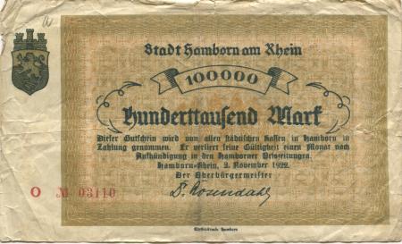 Hamborn (heute: Duisburg) - Stadt - 2.11.1922 - 100000 Mark 