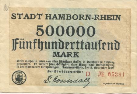 Hamborn (heute: Duisburg) - Stadt - 2.11.1922 - 500000 Mark 