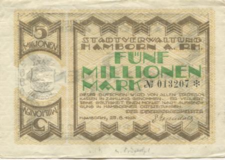 Hamborn (heute: Duisburg) - Stadt - 25.8.1923 - 5 Millionen Mark 