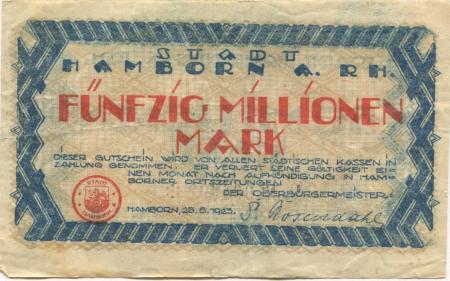 Hamborn (heute: Duisburg) - Stadt - 25.8.1923 - 50 Millionen Mark 