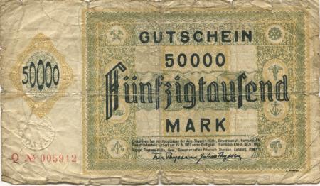 Hamborn (heute: Duisburg) - Thyssen-Hütte, August, Gewerkschaft, Gewerkschaften Friedrich Thyssen, Lohberg, Rhein I - 25.6.1923 - 15.9.1923 - 50000 Mark 