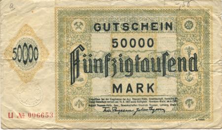 Hamborn (heute: Duisburg) - Thyssen-Hütte, August, Gewerkschaft, Gewerkschaften Friedrich Thyssen, Lohberg, Rhein I - 25.6.1923 - 15.9.1923 - 50000 Mark 