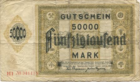 Hamborn (heute: Duisburg) - Thyssen-Hütte, August, Gewerkschaft, Gewerkschaften Friedrich Thyssen, Lohberg, Rhein I - 25.6.1923 - 31.12.1923 - 50000 Mark 