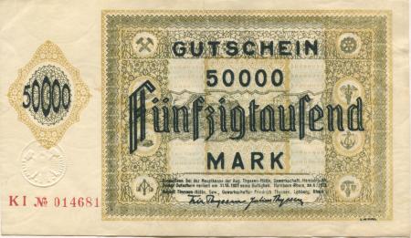 Hamborn (heute: Duisburg) - Thyssen-Hütte, August, Gewerkschaft, Gewerkschaften Friedrich Thyssen, Lohberg, Rhein I - 25.6.1923 - 31.12.1923 - 50000 Mark 