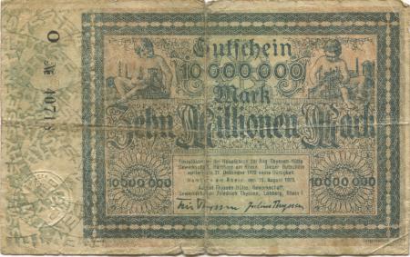 Hamborn (heute: Duisburg) - Thyssen-Hütte, August, Gewerkschaft, Gewerkschaften Friedrich Thyssen, Lohberg, Rhein I - 15.8.1923 - 31.12.1923 - 10 Millionen Mark 