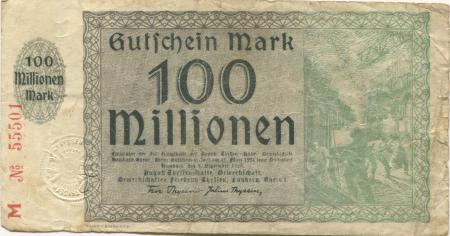 Hamborn (heute: Duisburg) - Thyssen-Hütte, August, Gewerkschaft, Gewerkschaften Friedrich Thyssen, Lohberg, Rhein I - 1.9.1923 - 31.3.1924 - 100 Millionen Mark 