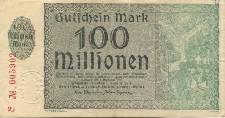 Hamborn (heute: Duisburg) - Thyssen-Hütte, August, Gewerkschaft, Gewerkschaften Friedrich Thyssen, Lohberg, Rhein I - 1.9.1923 - 31.3.1924 - 100 Millionen Mark 