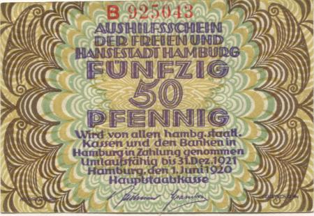 Hamburg - Staat - 1.6.1920 - 31.12.1921 - 50 Pfennig 