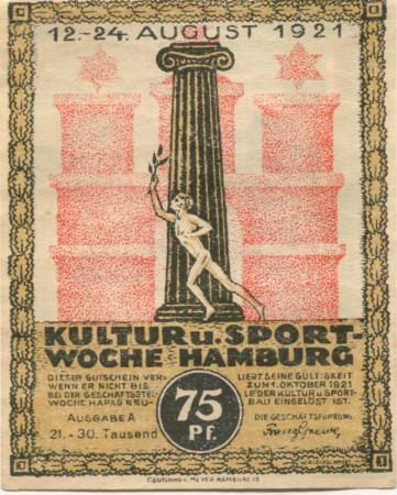 Hamburg - Kultur- und Sportwoche, Finanzausschuss und Geschäftsführung - 12.8.1921/24.8.1921 - 1.10.1921 - 75 Pfennig 